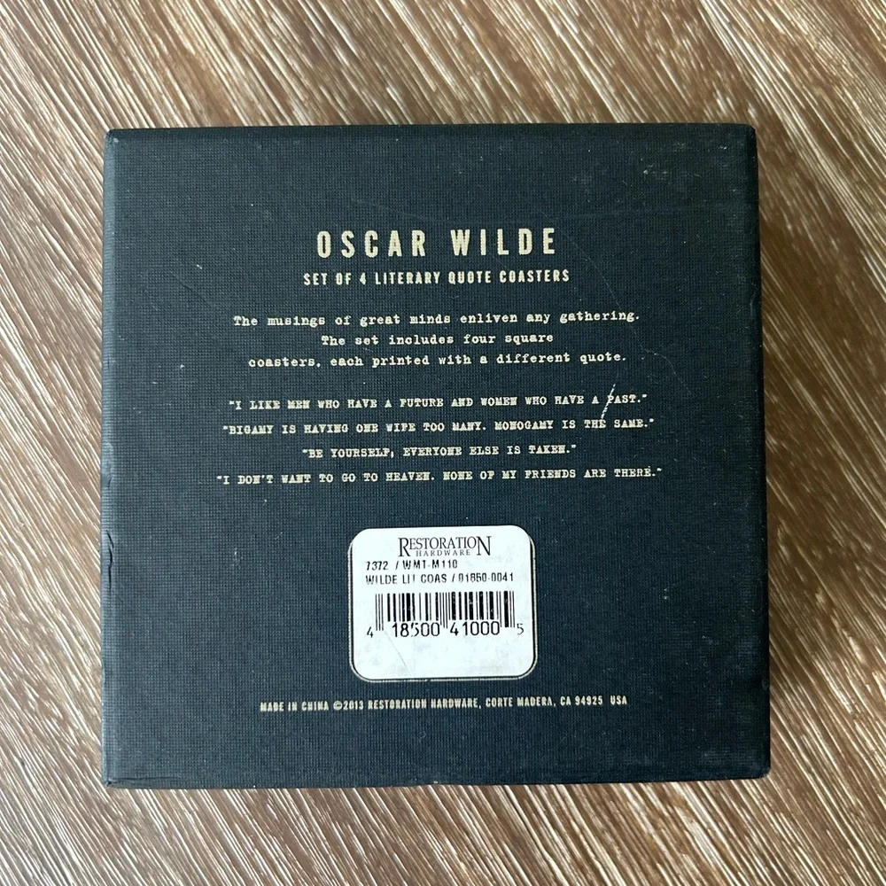 RESTORATION HARDWARE Set of 4 Oscar Wilde Coasters with Box Set